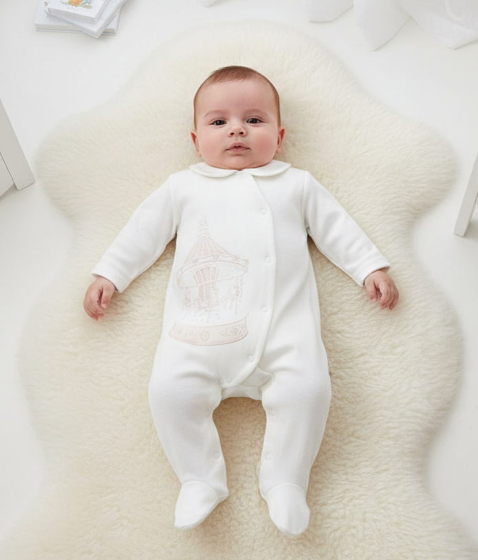 Unisex Carousel Baby Grow Beige