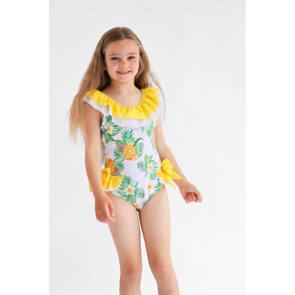 Polly Girls Tropical Print Frilly Bow Swimming Costume