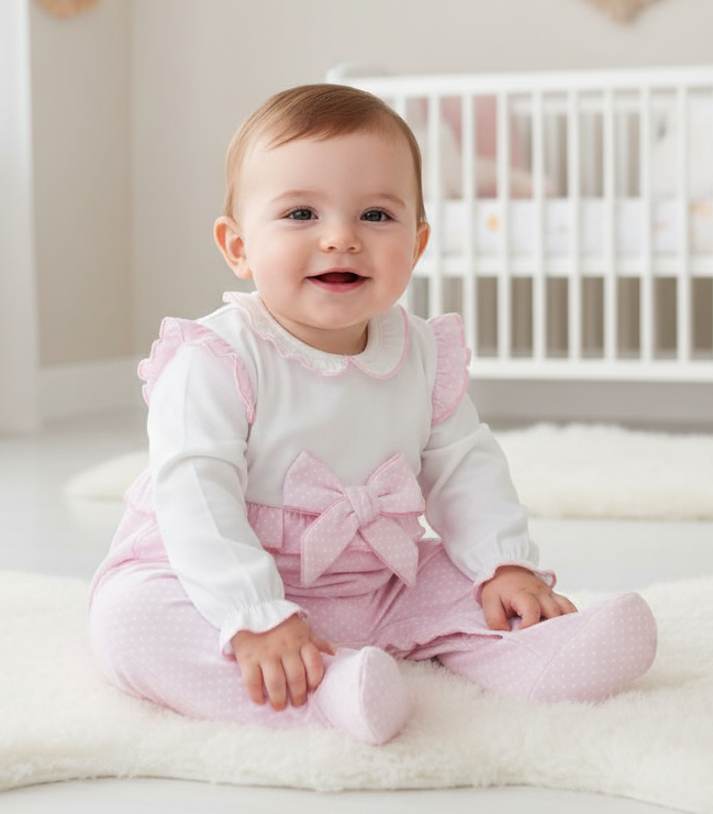 25HA-331 Baby Girls Pink Bow Babygrow