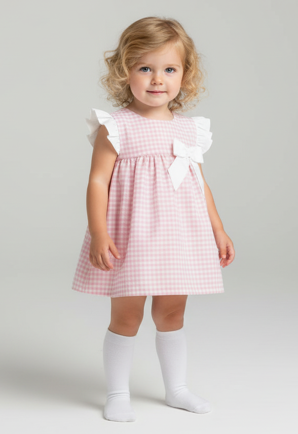 25BB-675 Baby Girls Sardon Pink Checked Dress