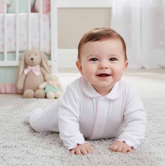 25HA-308 Baby Girls White & Pink Babygrow