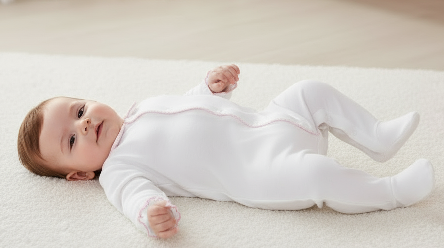 25HA-308 Baby Girls White & Pink Babygrow