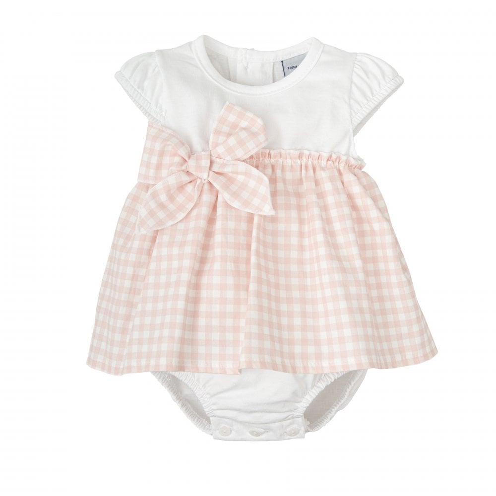 10100 Babidu Girls Checked Romper Bow Dress