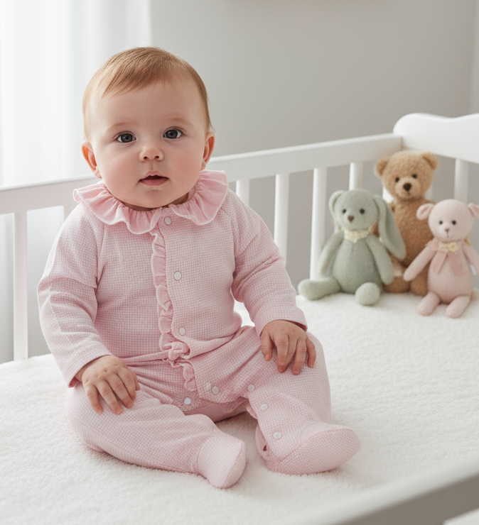11213 Babidu Pink Cotton Frilly Babygrow