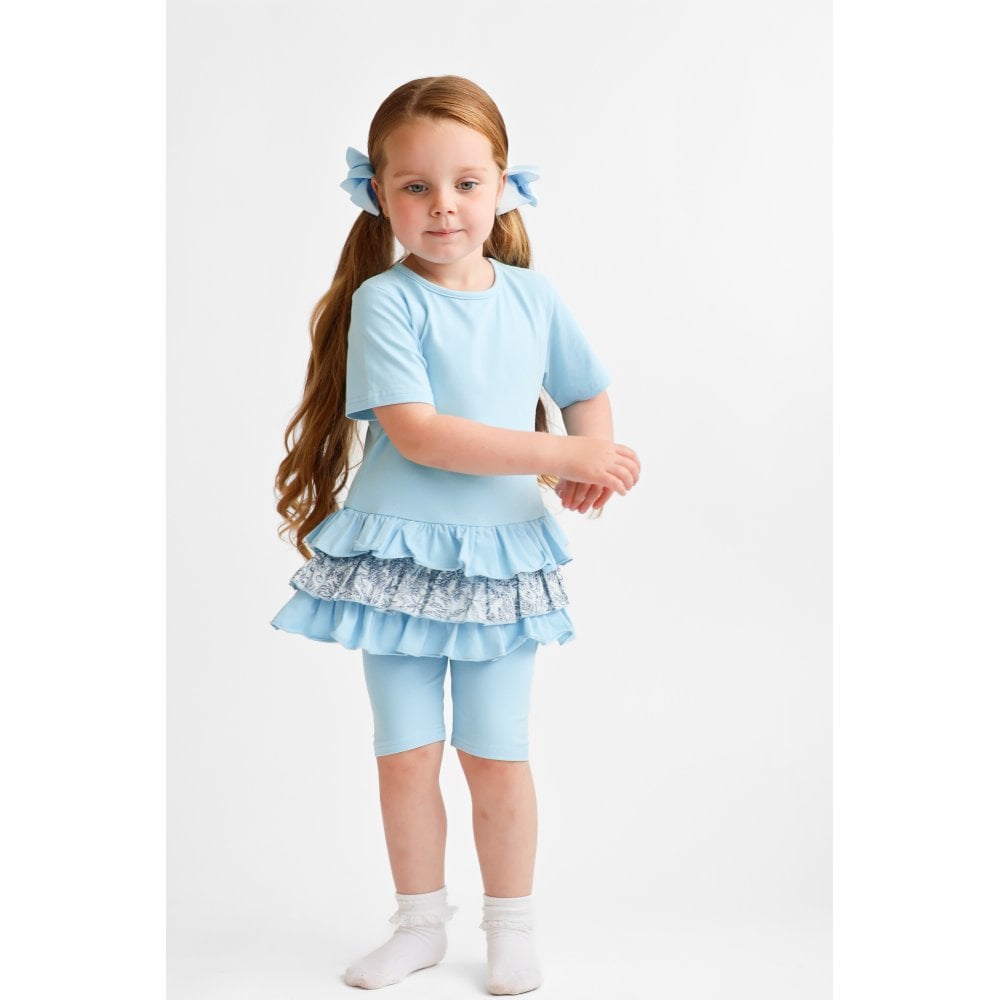 Paisley Girls Printed Frilly Ruffle 3 Piece Set Blue