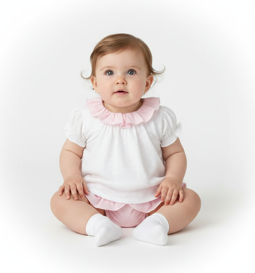 41216 Babidu Baby Girls Frilly Neck Top & Knickers