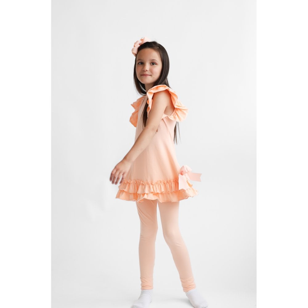 Amber Girls Frilly Legging Set Tracksuit Peach
