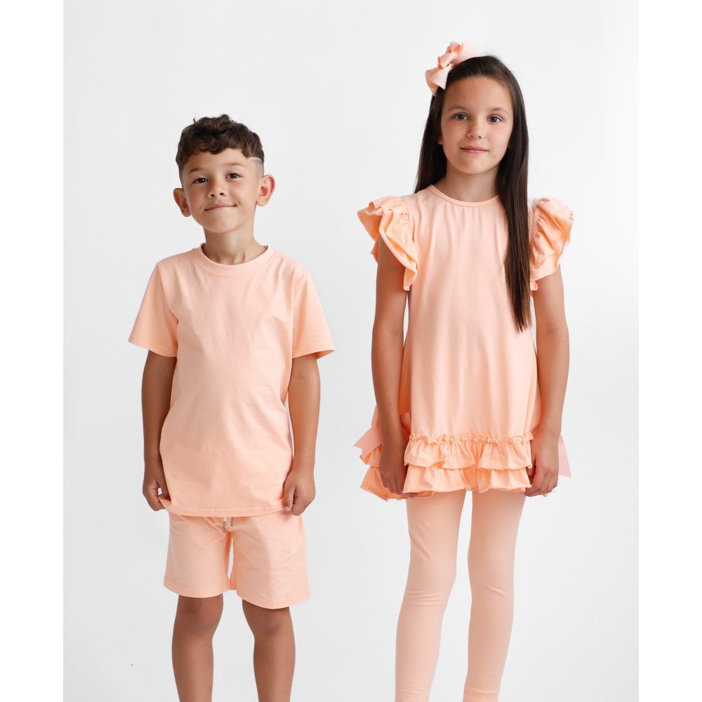 Amber Girls Frilly Legging Set Tracksuit Peach