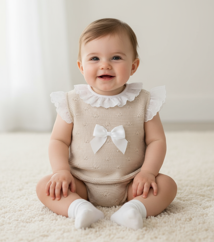 Pex Eloidie Girls Camel Knitted Romper Suit