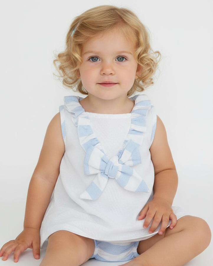 25CB-528 Baby Girls White & Blue Dress