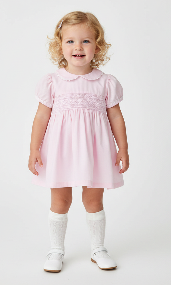 25LA-423 Baby Girls Smocked Pink Dress