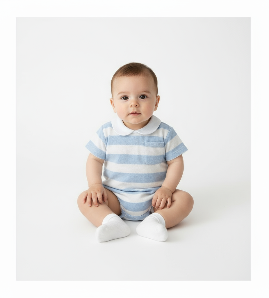 25CB-502 Baby Boys Sardon Blue & White Striped Romper