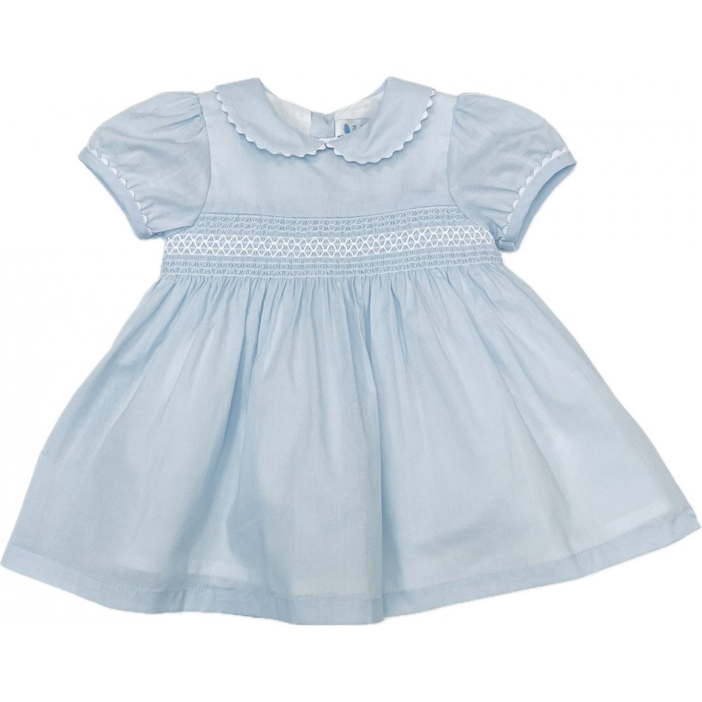 25LA-423 Baby Girls Smocked Baby Blue Dress
