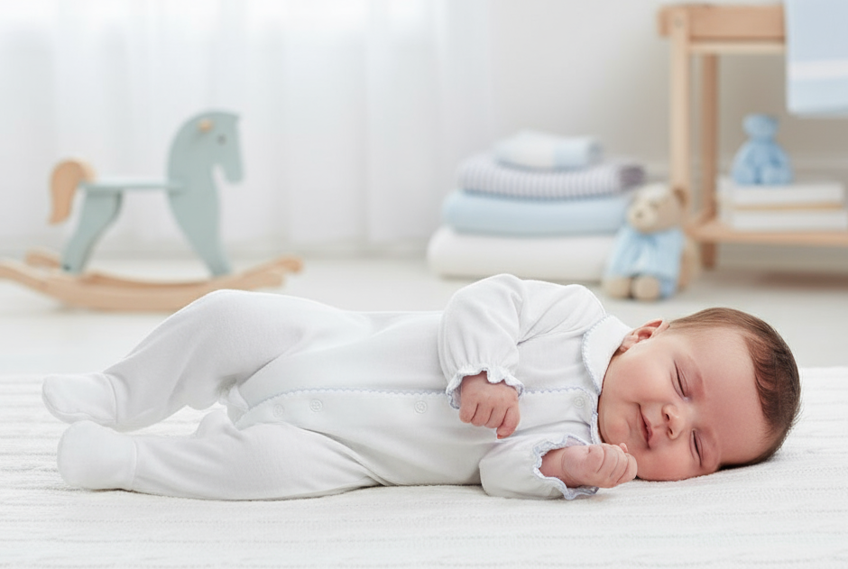 25HA-308 Baby Boys White & Blue Babygrow