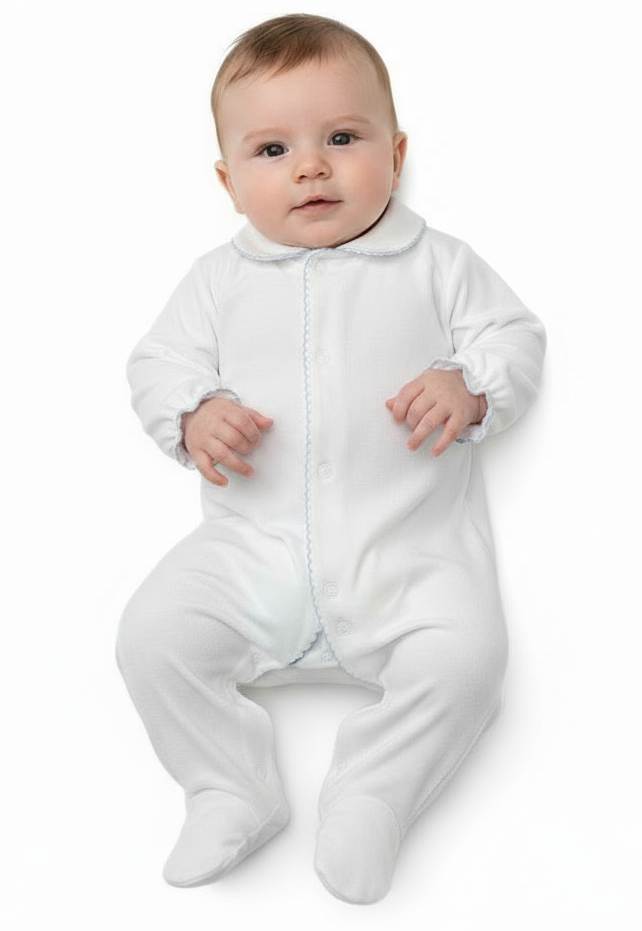 25HA-308 Baby Boys White & Blue Babygrow