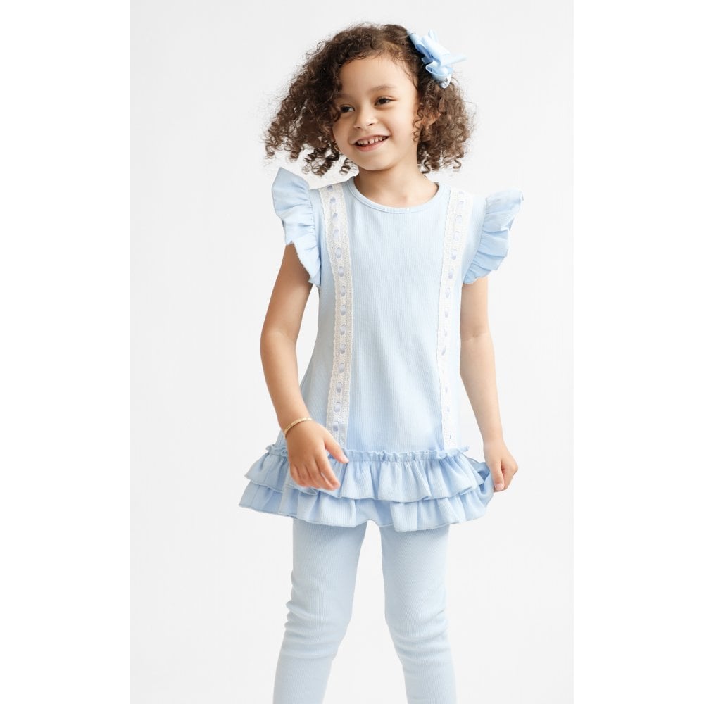 Savannah Girls Ribbed Frilly Ruffle 3 Piece Set Blue
