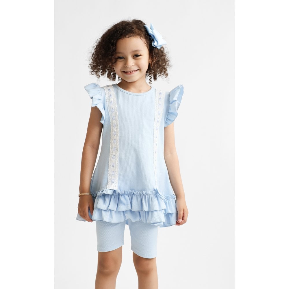 Savannah Girls Ribbed Frilly Ruffle 3 Piece Set Blue
