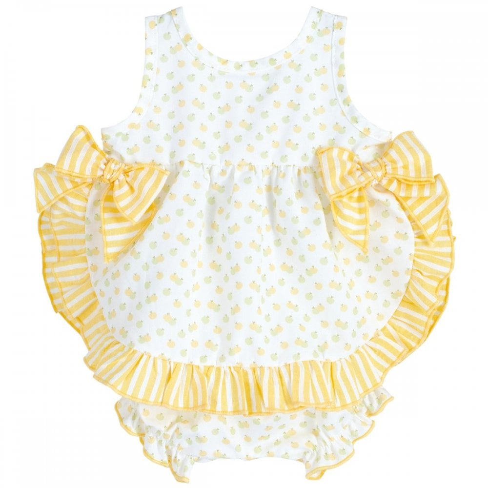 22076 Girls Yellow Bow Dress & Knicker Set