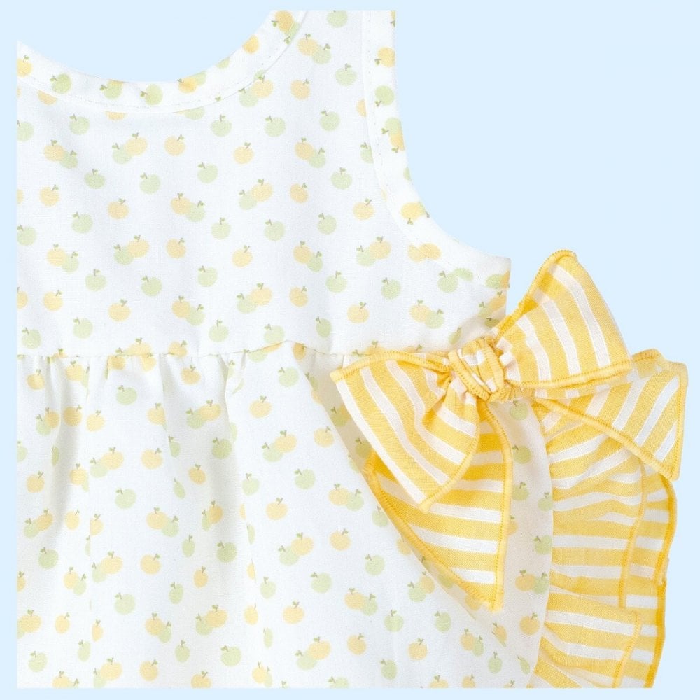 22076 Girls Yellow Bow Dress & Knicker Set