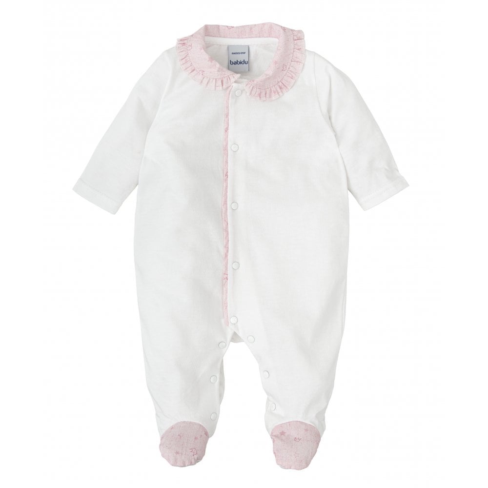 11218 - White Babygrow with Pink Collar