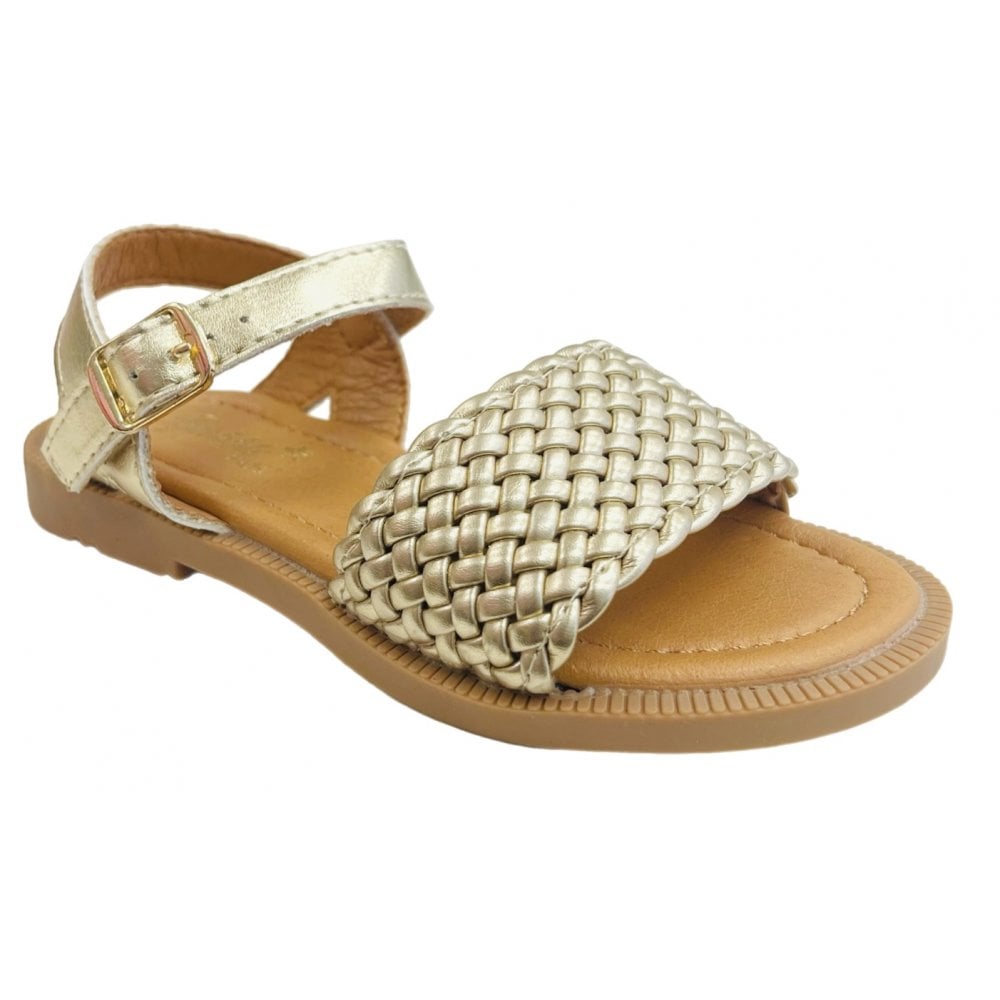 C1387 Girls Basket Weave Strap Sandal Gold