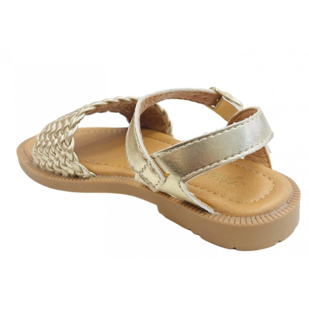 C1387 Girls Basket Weave Strap Sandal Gold