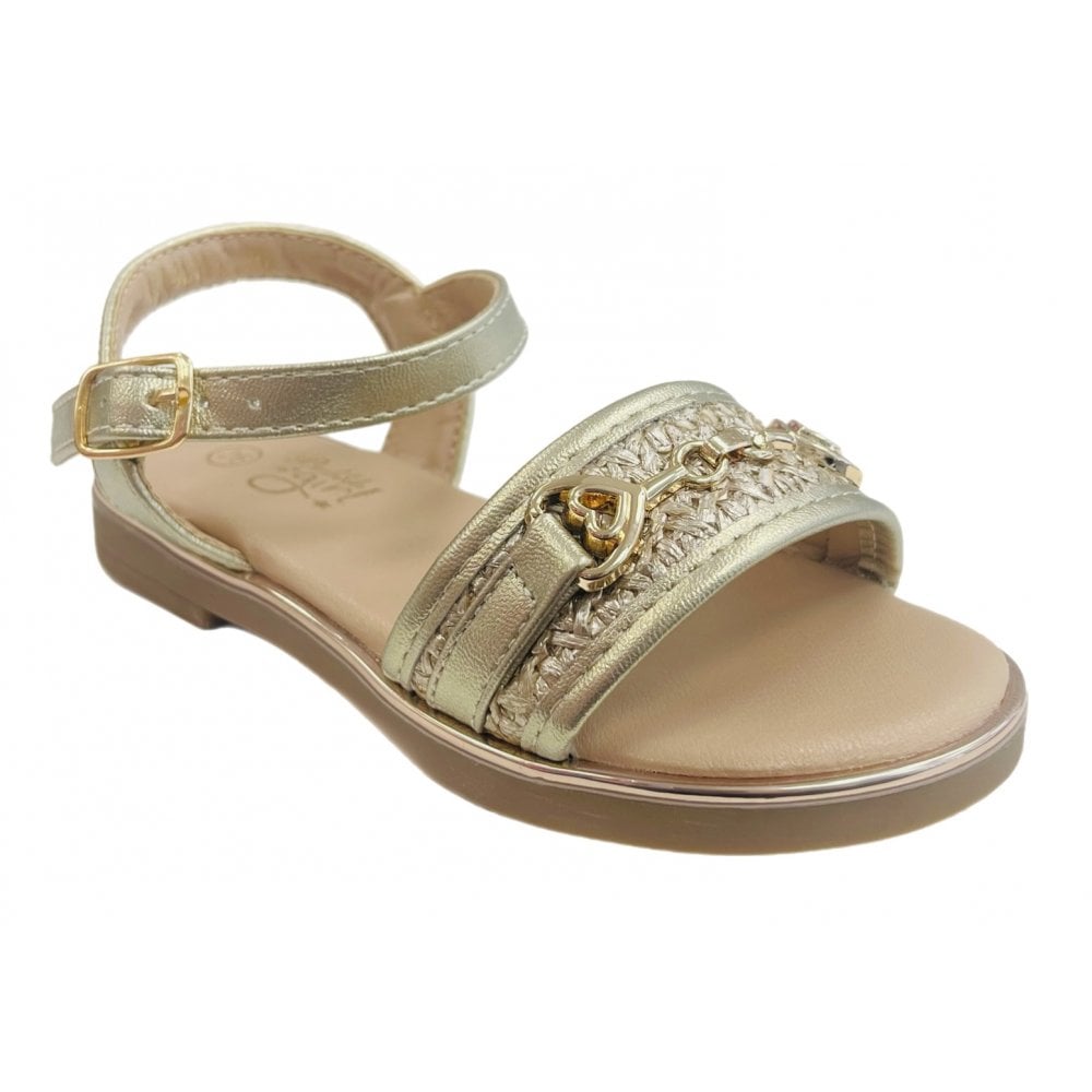 C1426 Girls Heart Buckle Sandal Gold