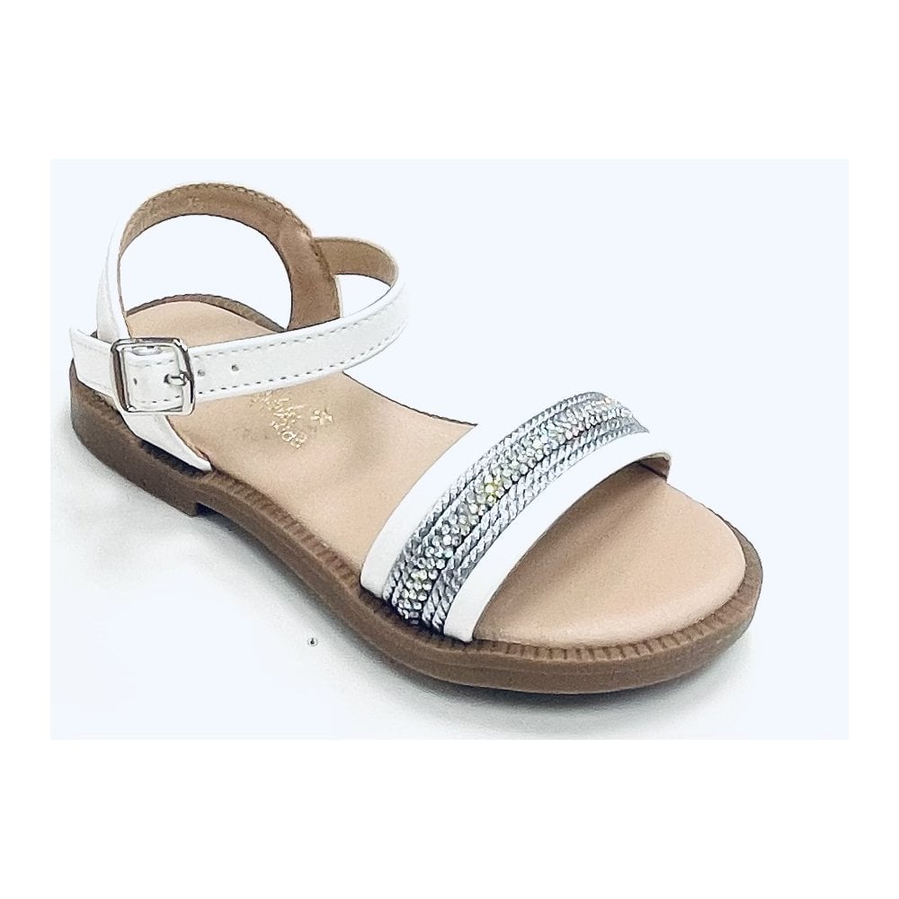 C1104 Girls Diamante Sandal - White