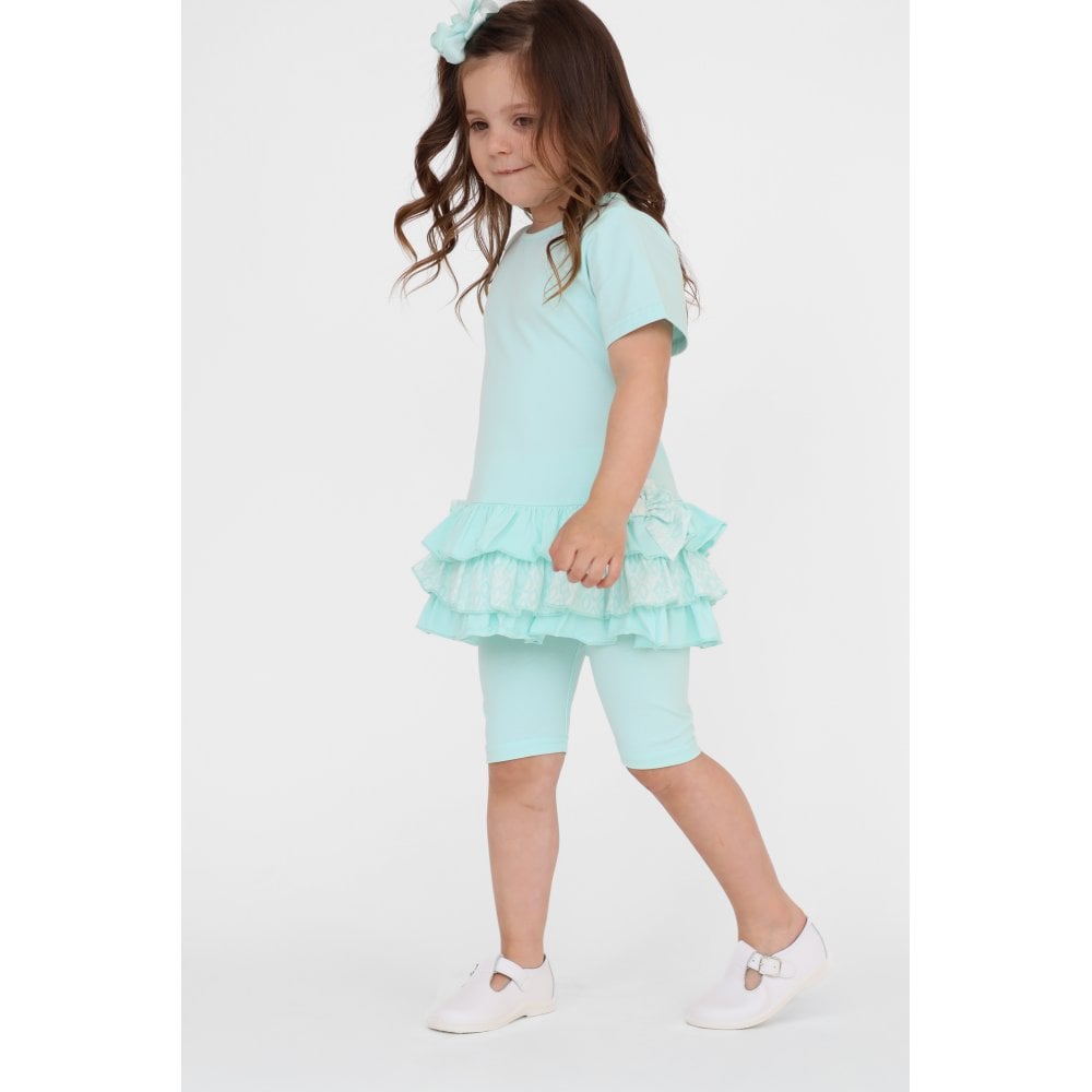 Celine Girls Ruffle Frilly Leggings & Shorts Set Mint