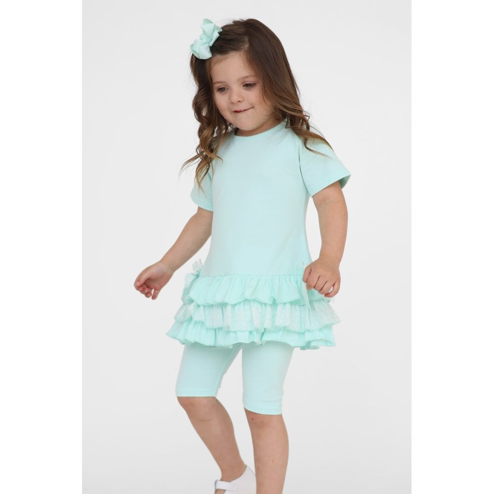 Celine Girls Ruffle Frilly Leggings & Shorts Set Mint