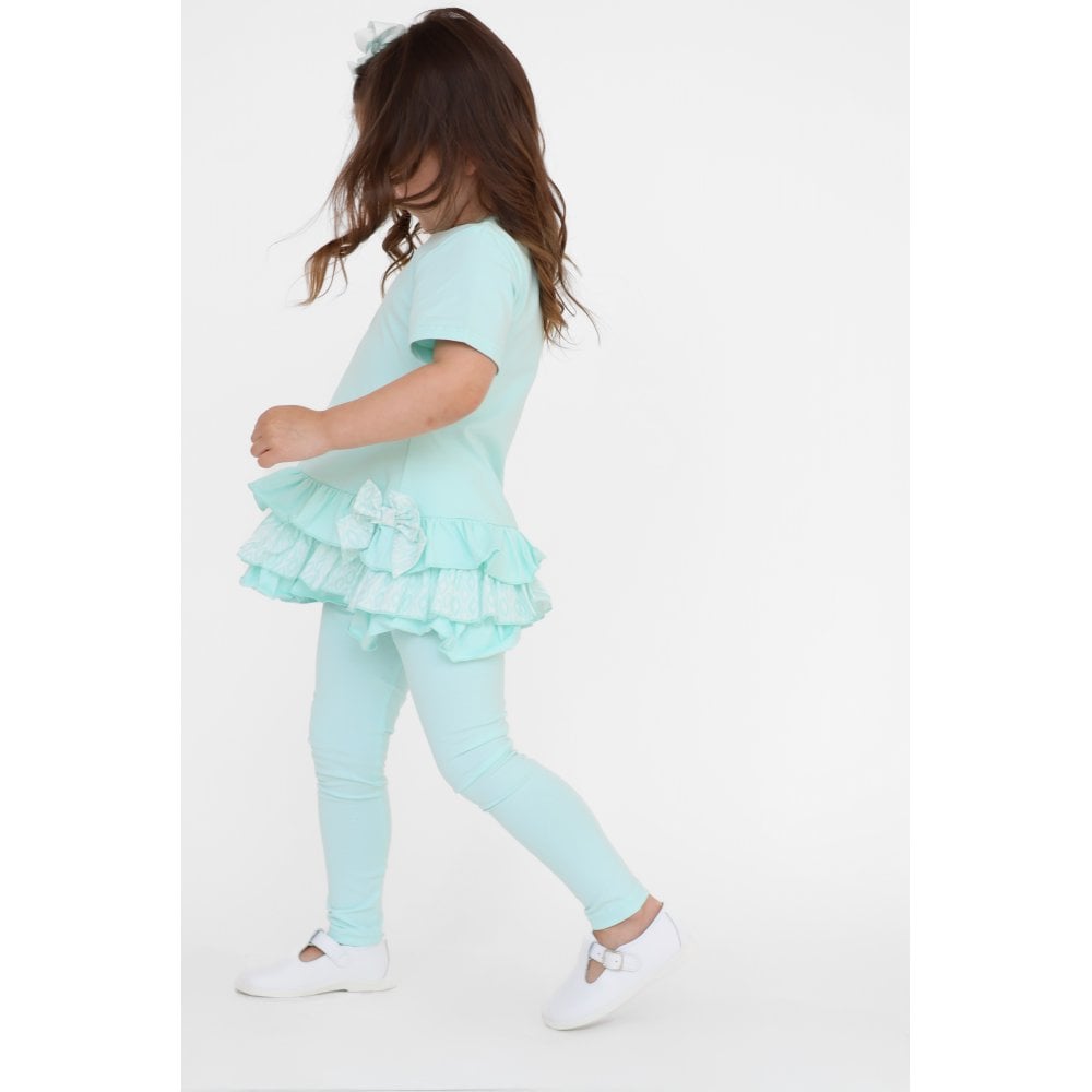 Celine Girls Ruffle Frilly Leggings & Shorts Set Mint