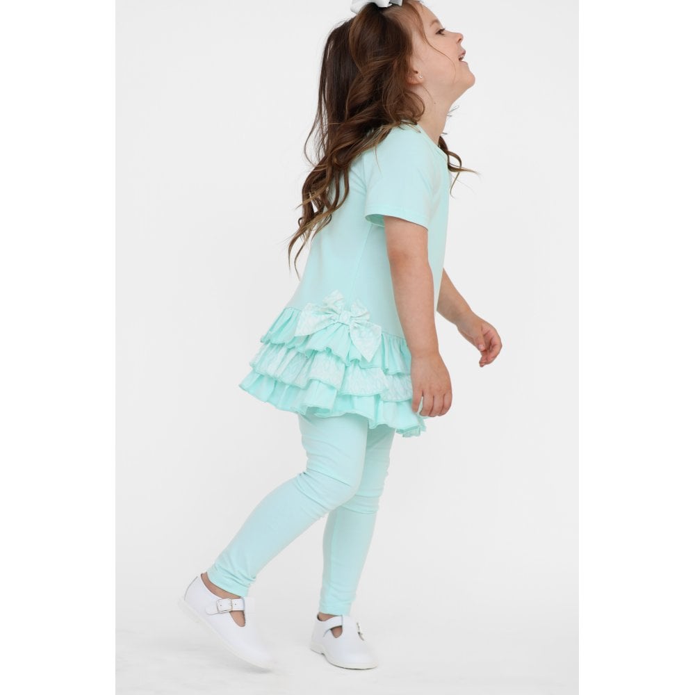 Celine Girls Ruffle Frilly Leggings & Shorts Set Mint