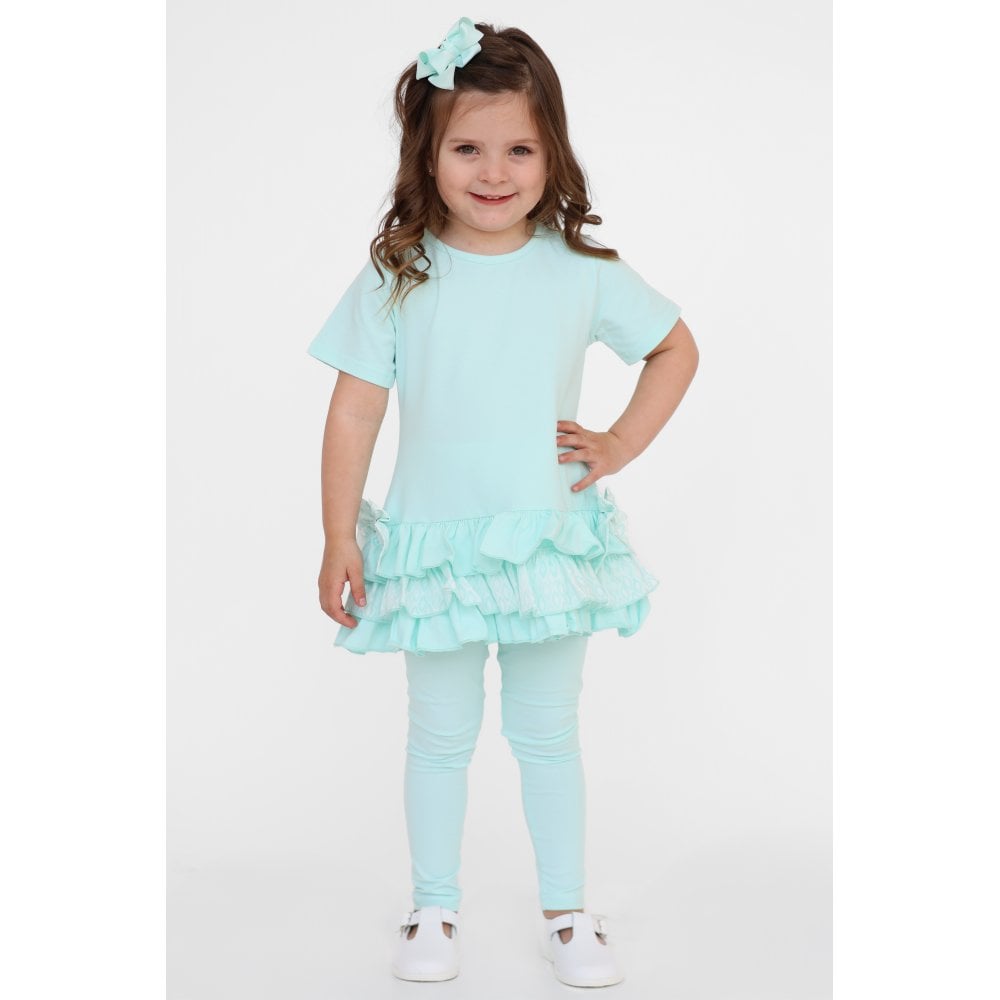 Celine Girls Ruffle Frilly Leggings & Shorts Set Mint