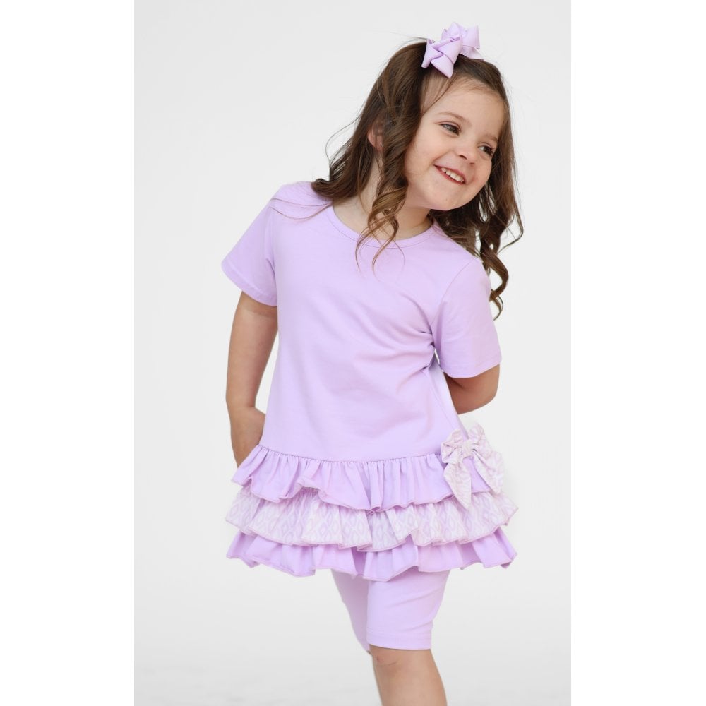 Celine Girls Ruffle Frilly Leggings & Shorts Set Lilac