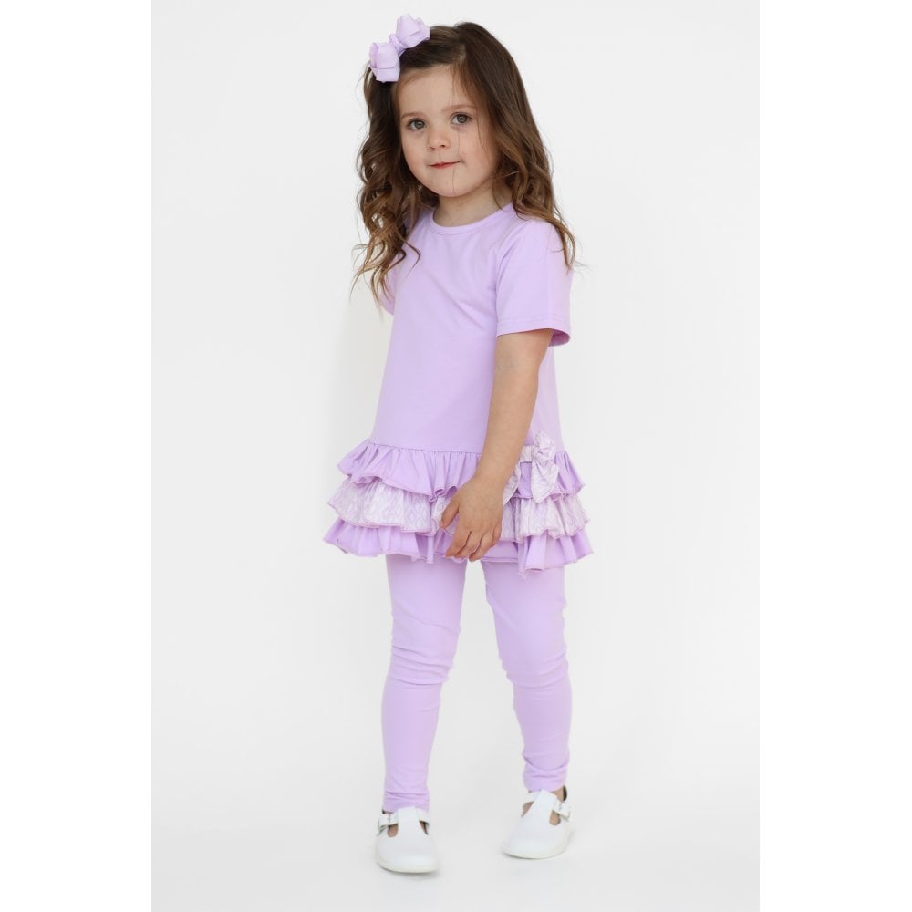 Celine Girls Ruffle Frilly Leggings & Shorts Set Lilac