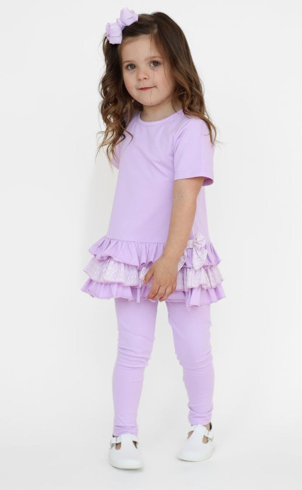 Celine Girls Ruffle Frilly Leggings & Shorts Set Lilac