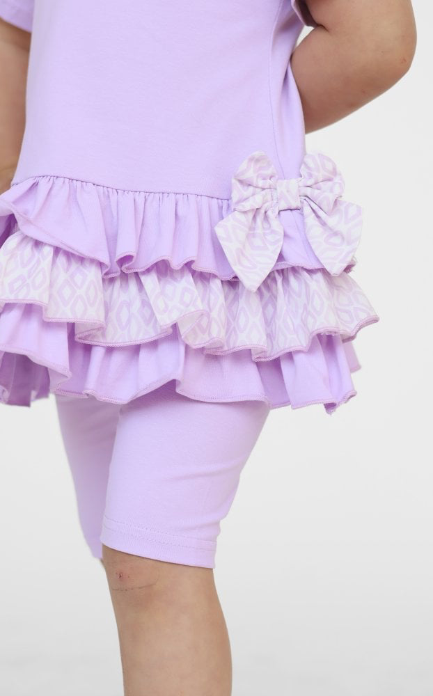 Celine Girls Ruffle Frilly Leggings & Shorts Set Lilac