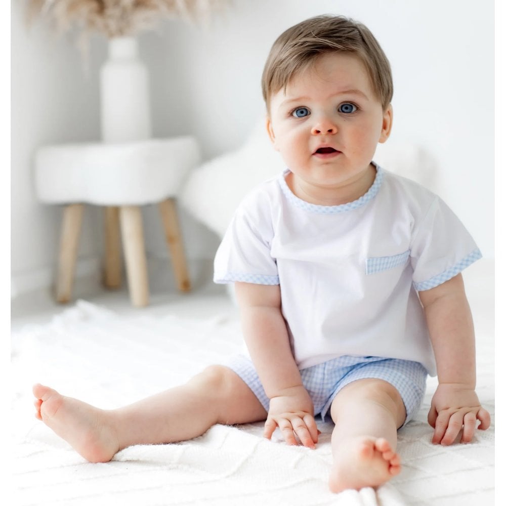 Gingham Shorts Suit Baby Blue