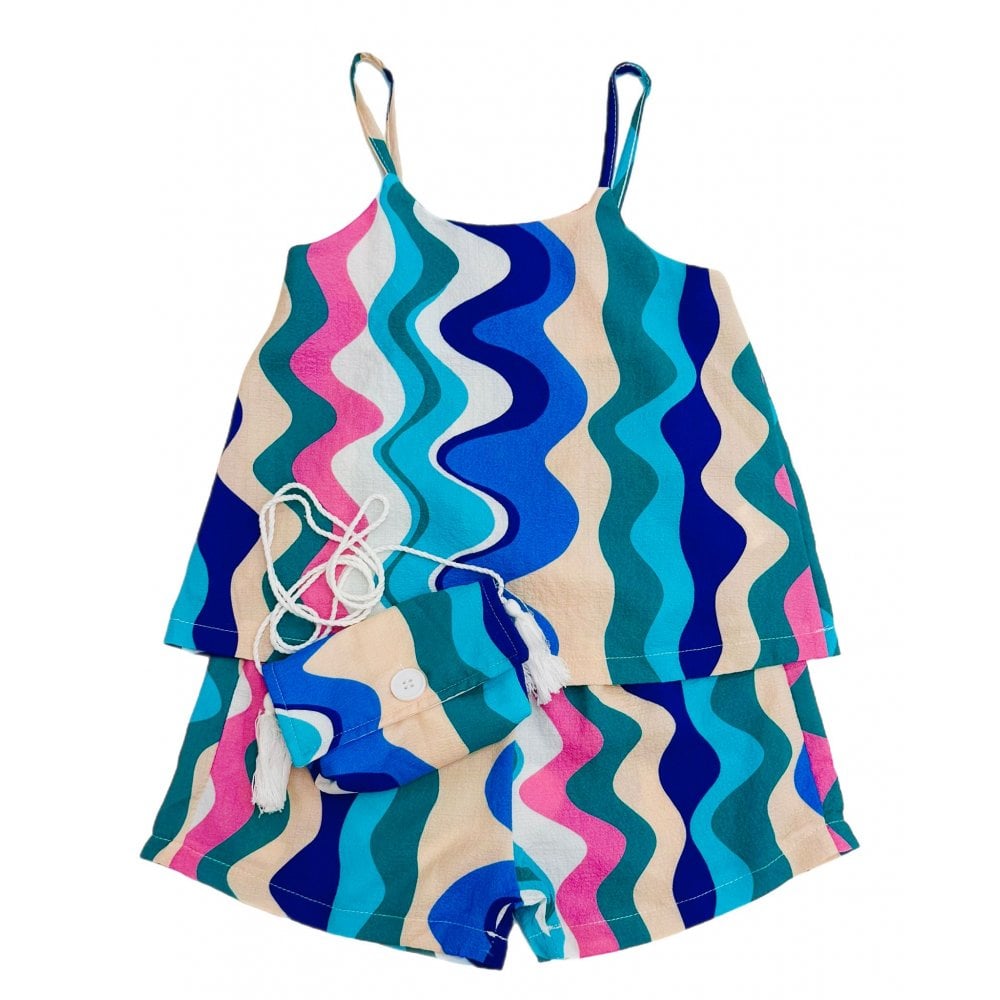 Girls Geo Two Piece Suit With Handbag