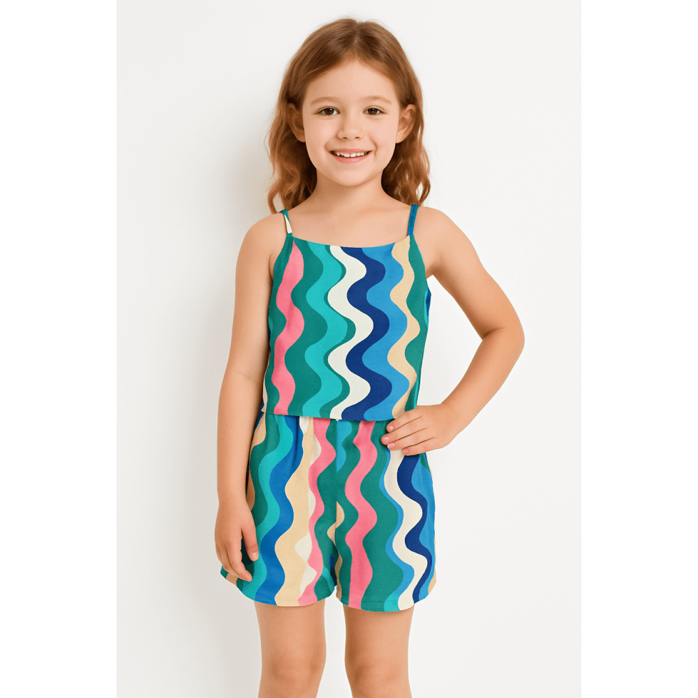 Girls Geo Two Piece Suit With Handbag