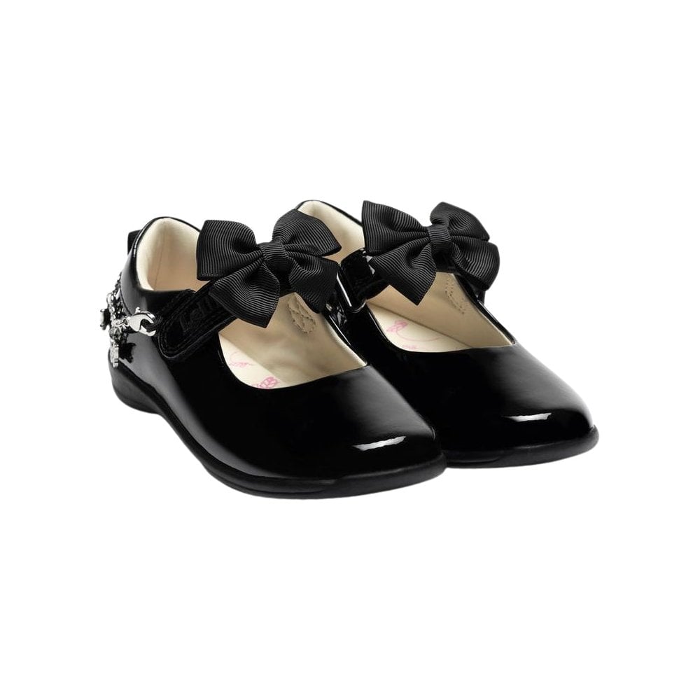 LKSA8490 F Fit Izzy Black Patent School Shoe- Detachable Chain