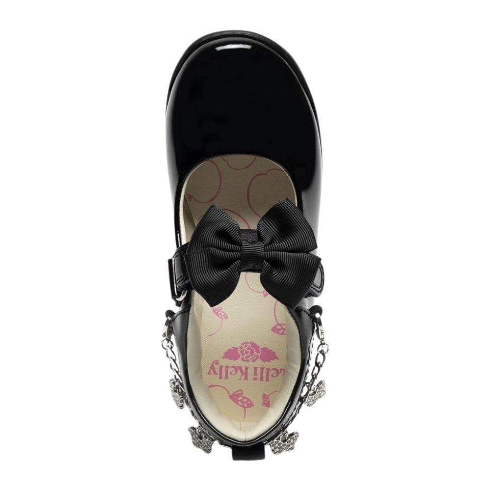 LKSA8490 F Fit Izzy Black Patent School Shoe- Detachable Chain