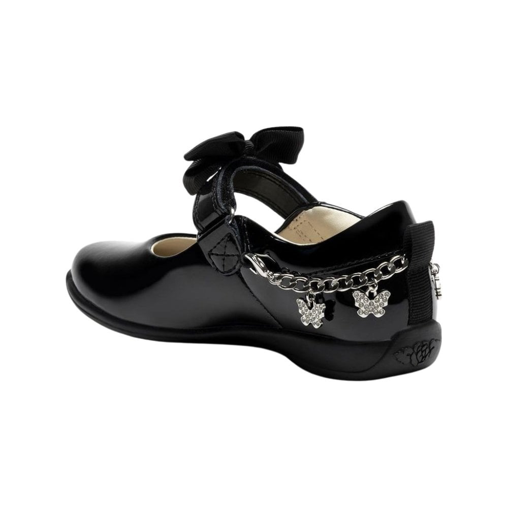 LKSA8490 F Fit Izzy Black Patent School Shoe- Detachable Chain