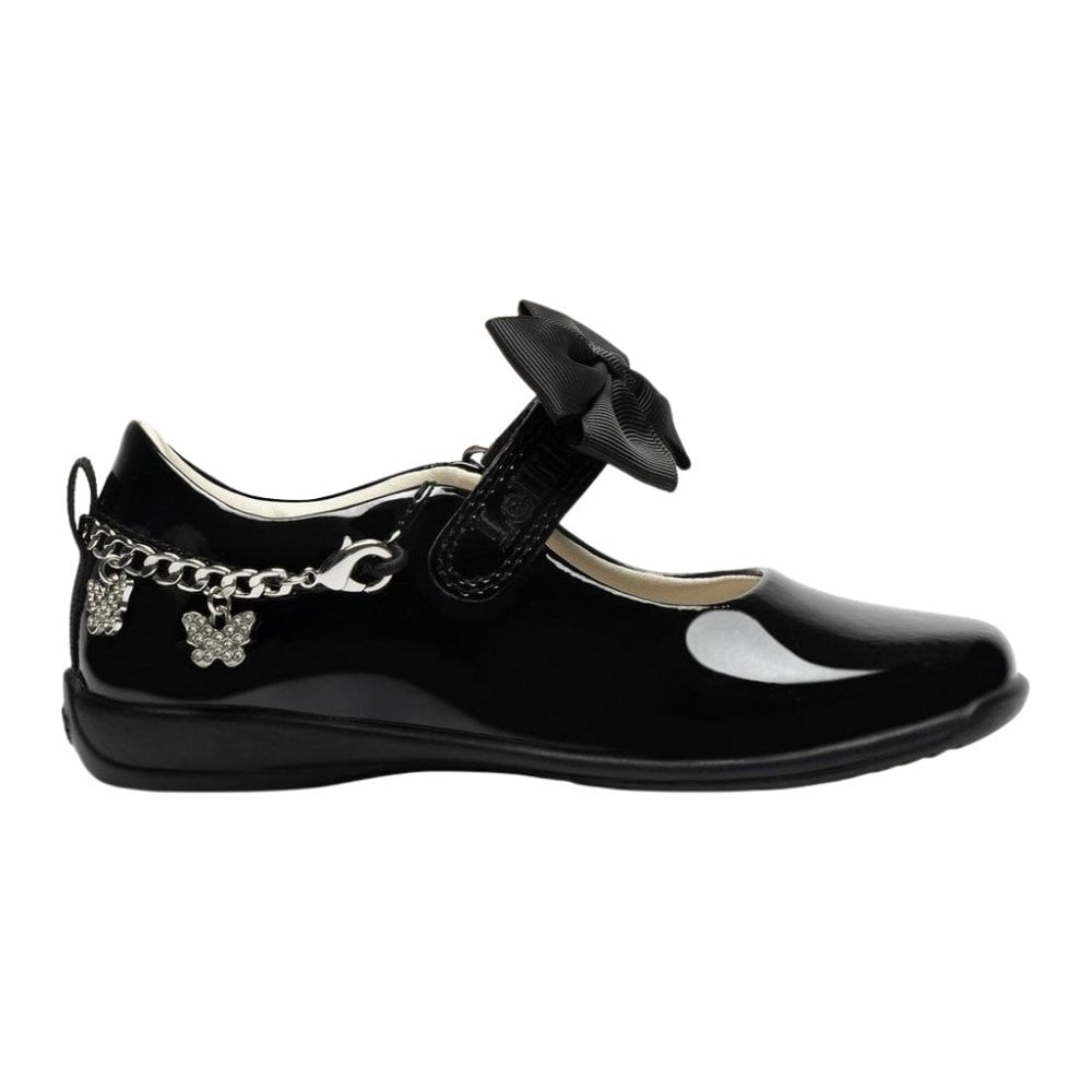 LKSA8490 F Fit Izzy Black Patent School Shoe- Detachable Chain