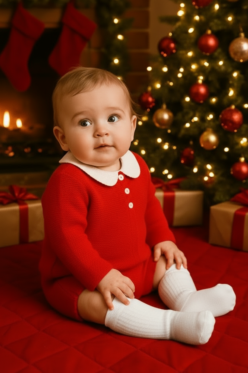 40164 Babidu 3 Piece Knitted Baby Boys Set Red