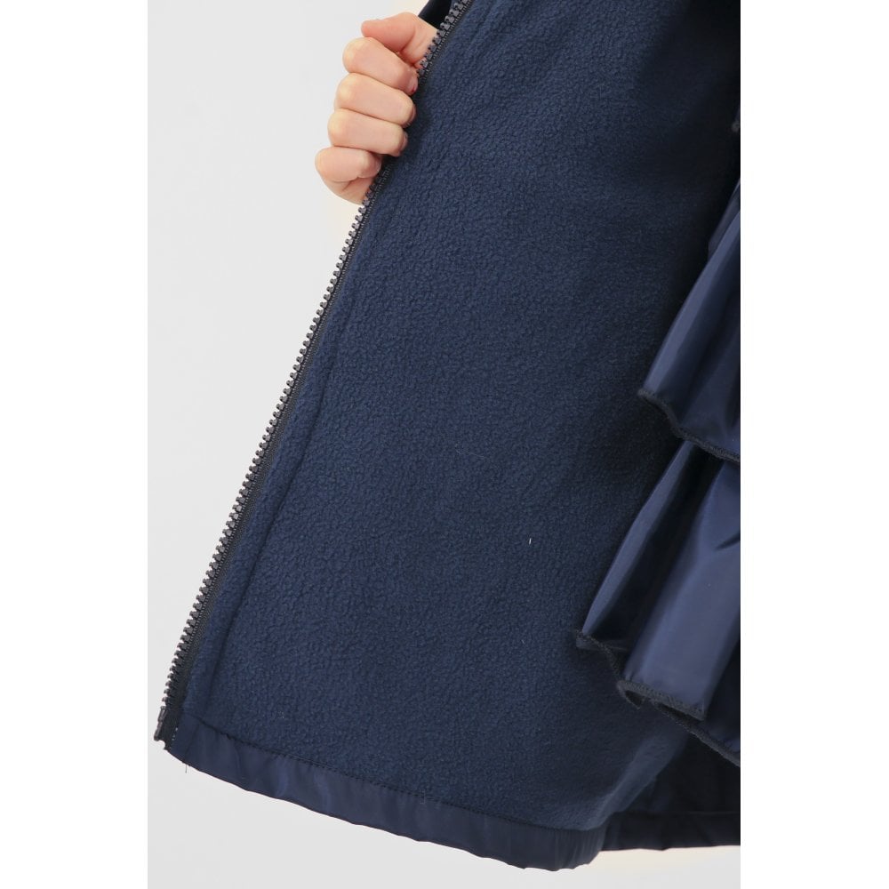 Pixie Girls Frilly Bow Fleece Lined Rain Jacket Navy