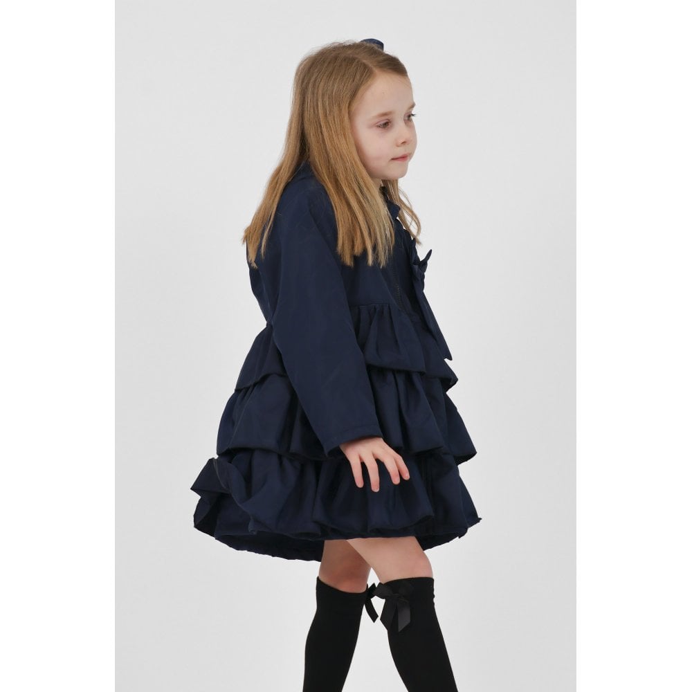 Pixie Girls Frilly Bow Fleece Lined Rain Jacket Navy