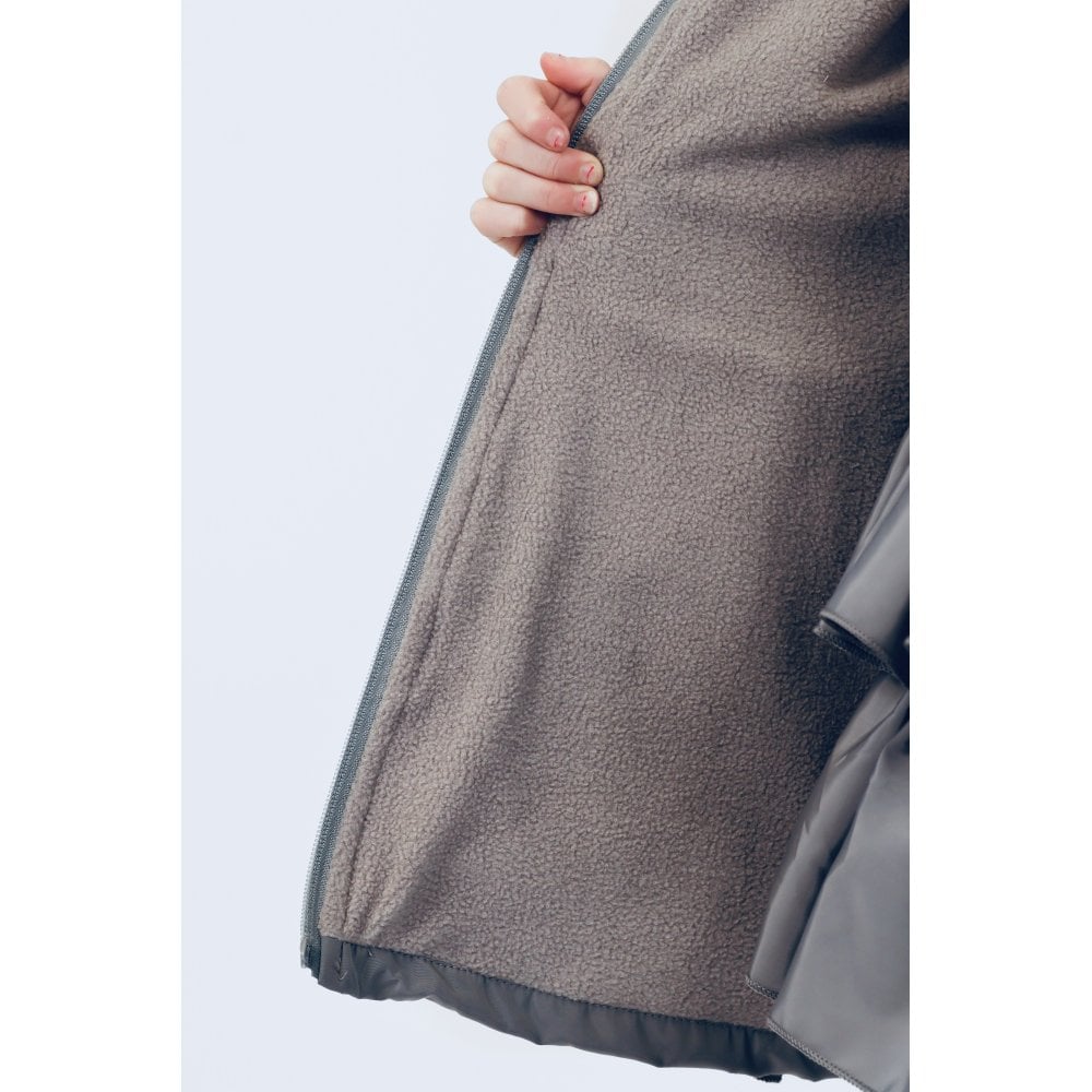 Pixie Girls Frilly Bow Fleece Lined Rain Jacket Grey