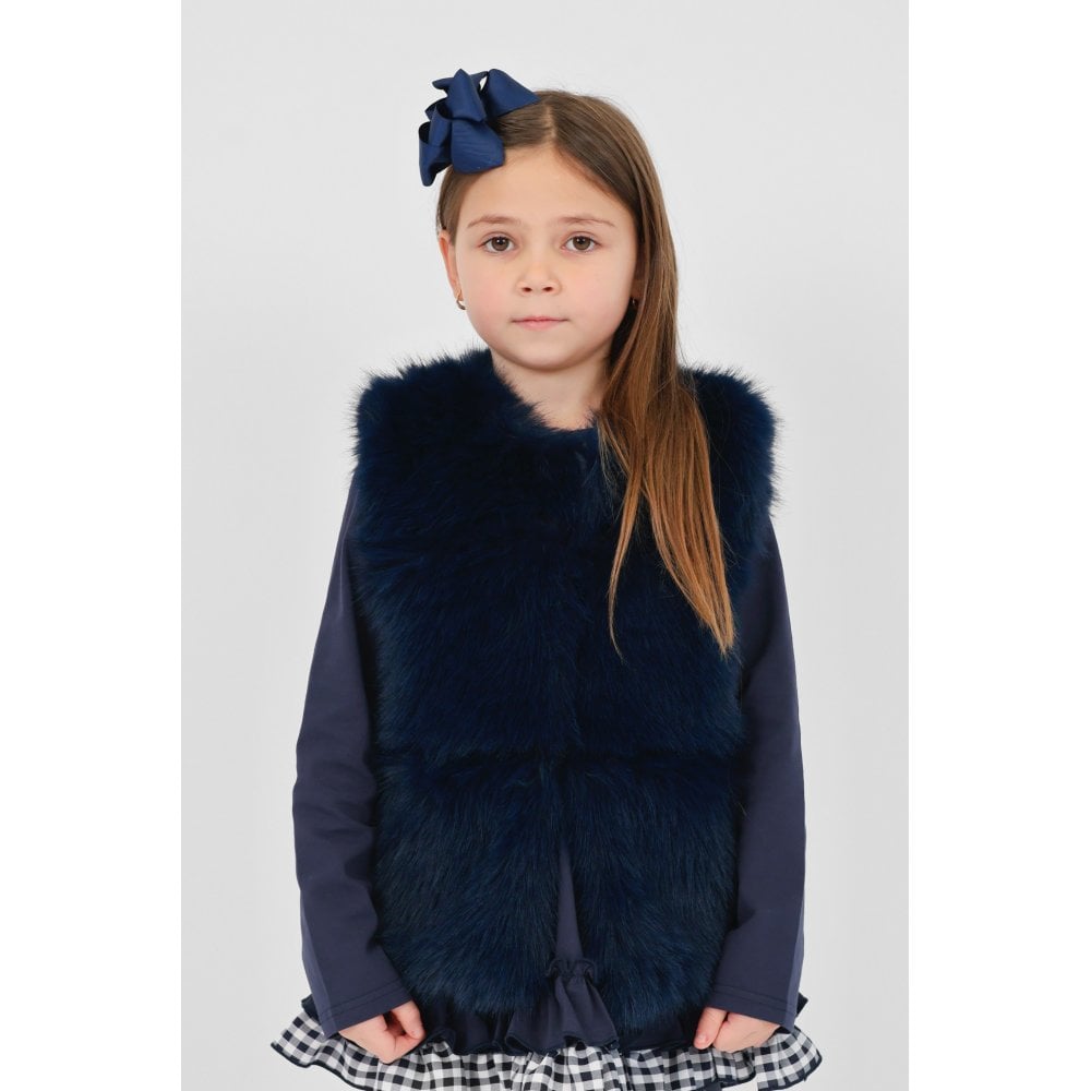 Alora Girls Faux Fur Gilet Navy