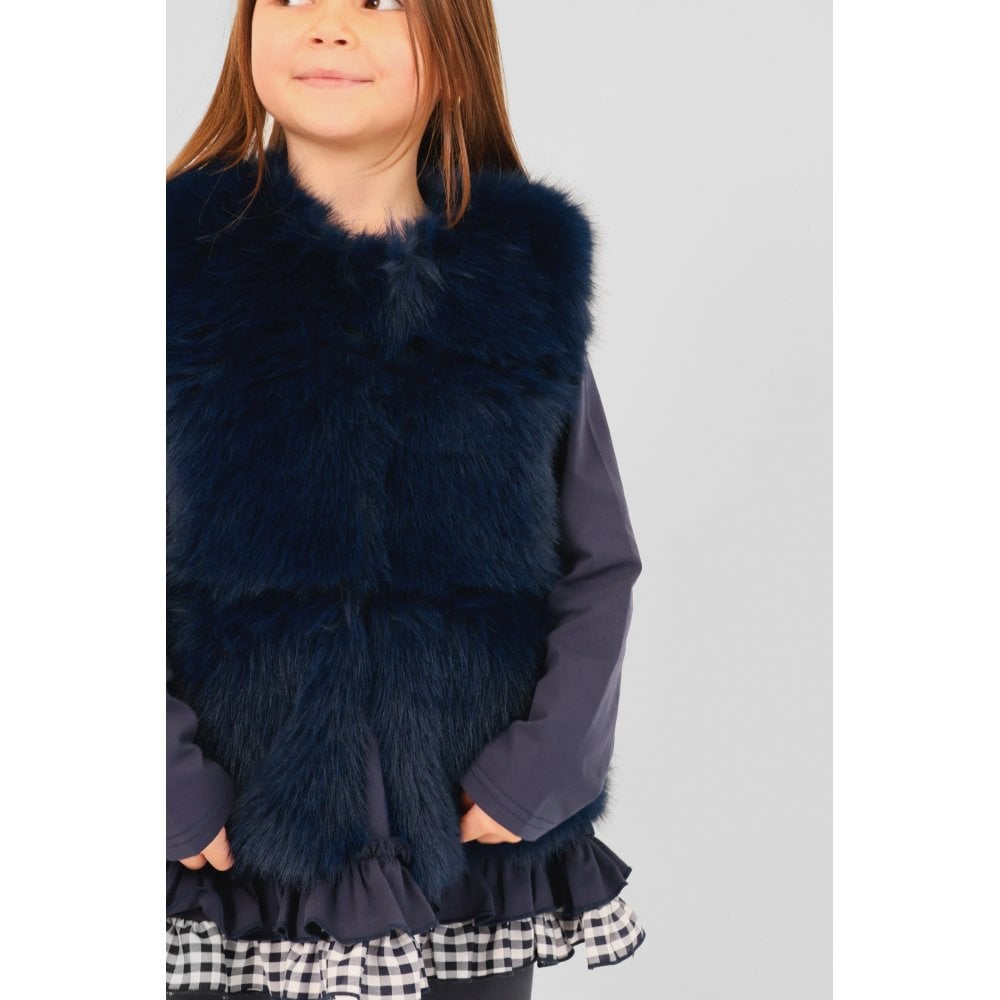 Alora Girls Faux Fur Gilet Navy